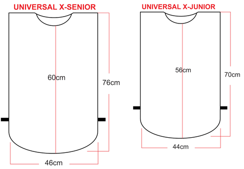 Size chart universal bib custom printed, custom training bibs