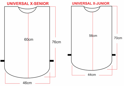 Size chart universal bib custom printed, custom training bibs