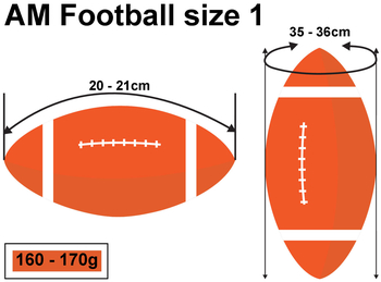 size chart American Football size 1, custom